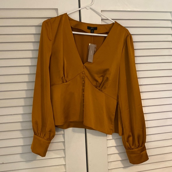 JCrew Silk Golden Yellow Button Detail Long Sleeve Blouse, 10 - Picture 4 of 4
